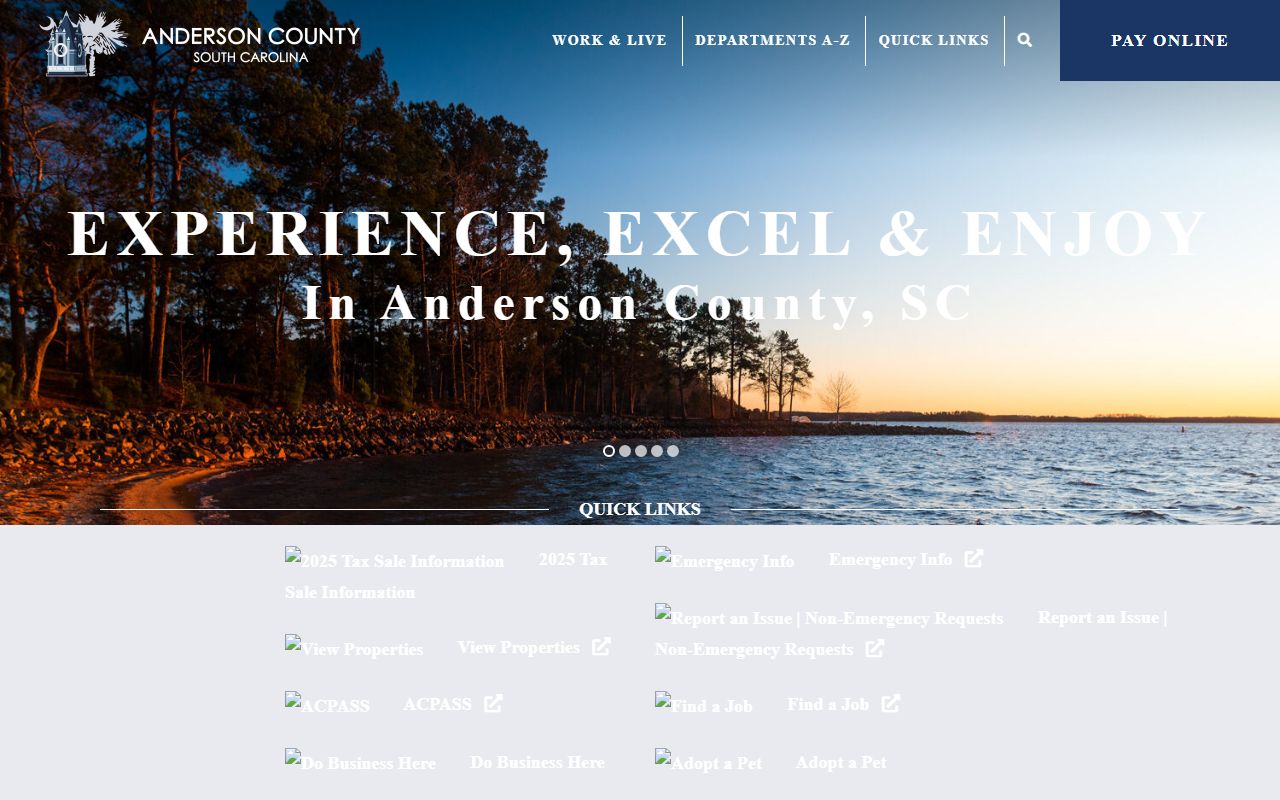 Anderson County South Carolina government website page linking to court docket and ACPASS records