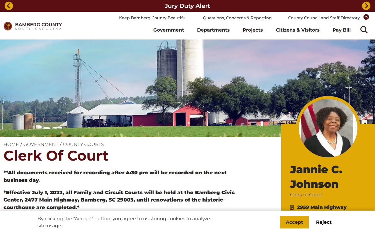 Bamberg County Clerk of Court office for court docket records