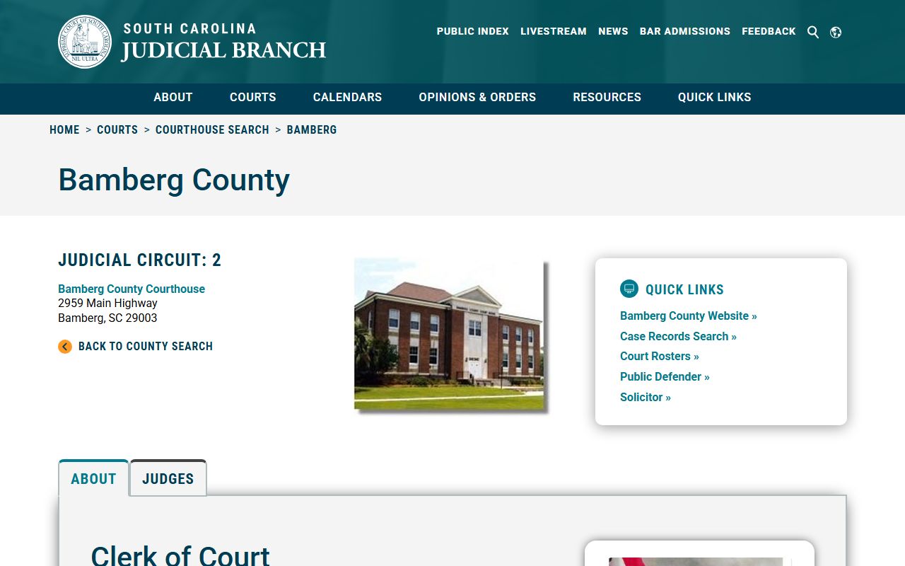 Bamberg County courthouse information for court docket records