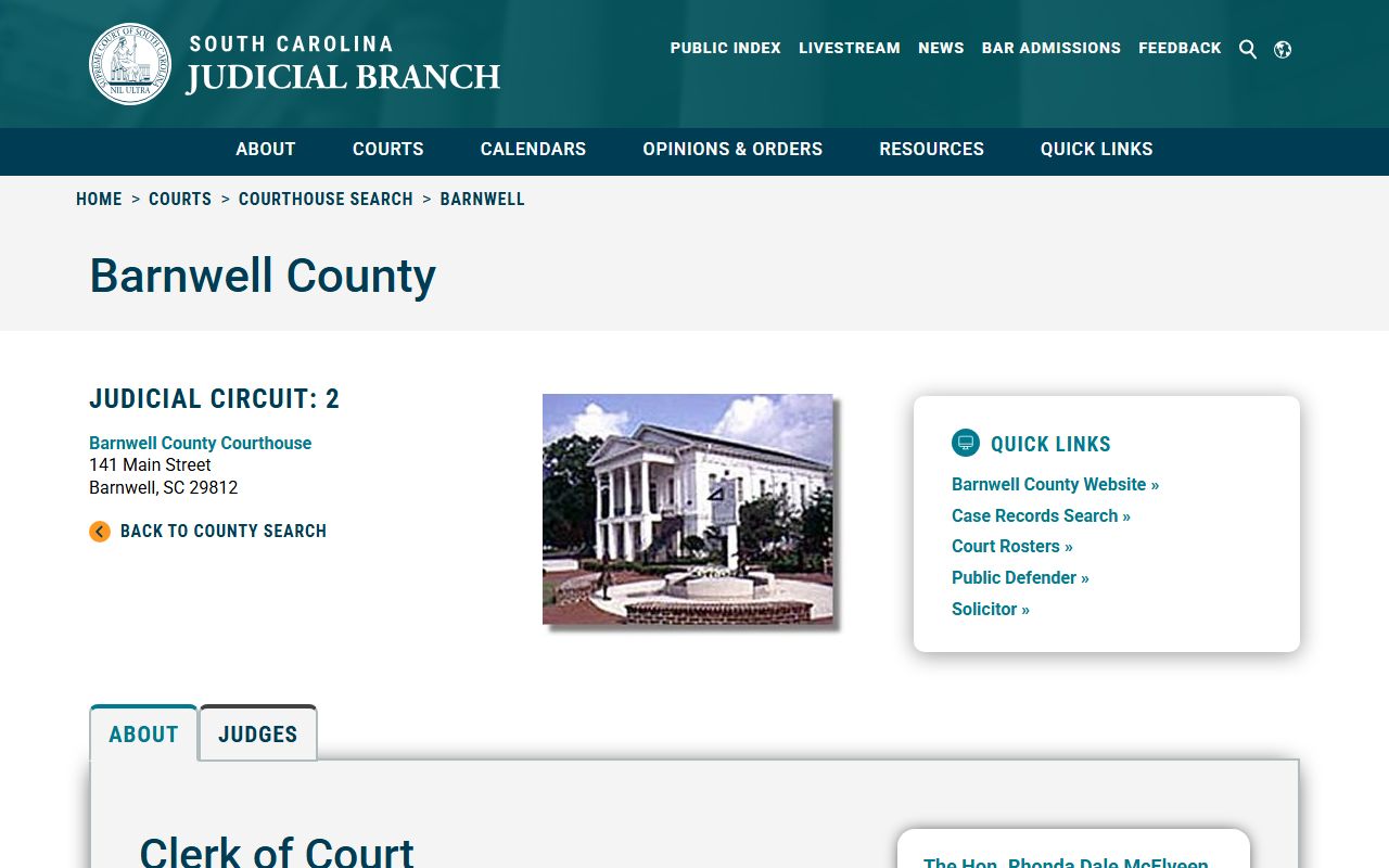 Barnwell County courthouse information for court docket lookup