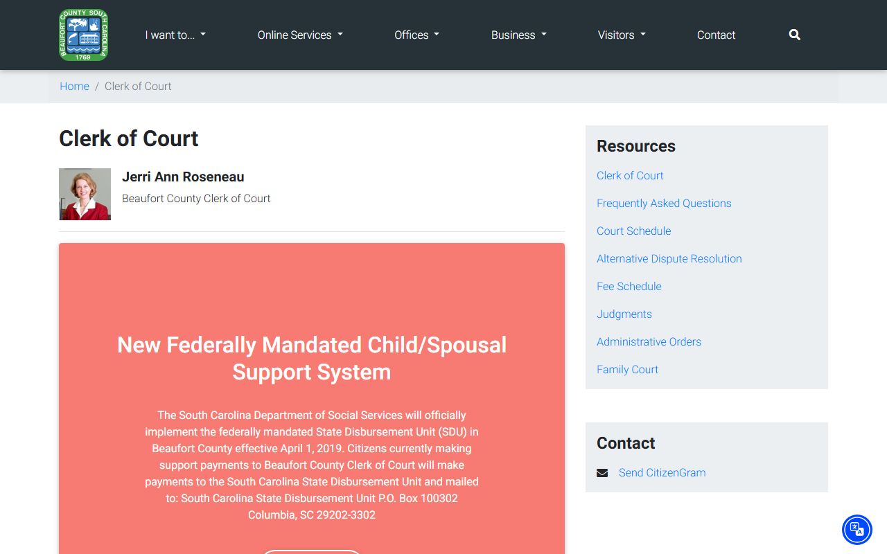 Beaufort County Clerk of Court page for accessing court docket records