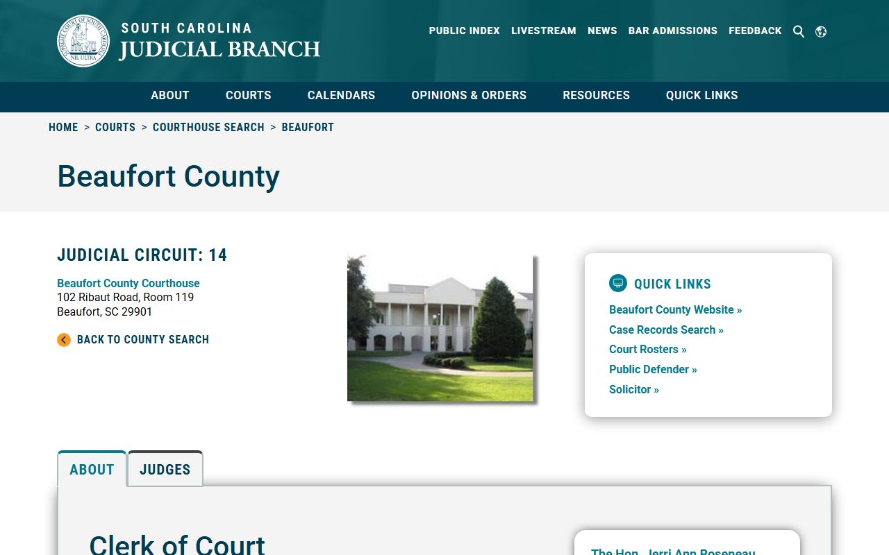 Beaufort County courthouse information for court docket search