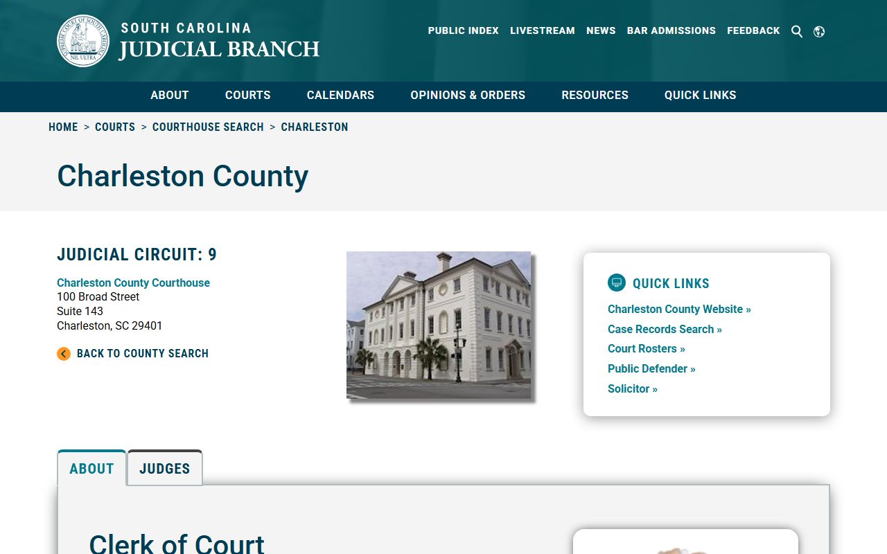 Charleston County courthouse information for court docket records