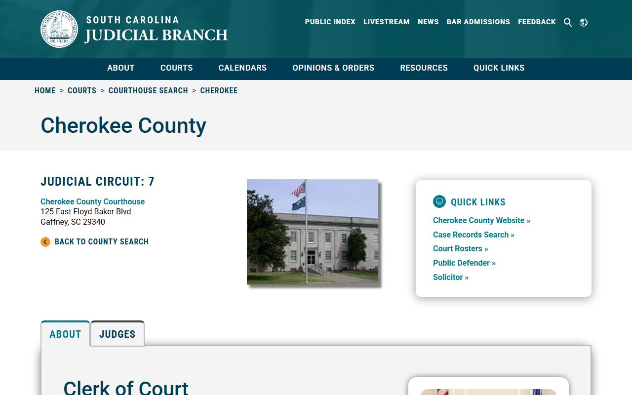 Cherokee County courthouse information for court docket records in Gaffney SC