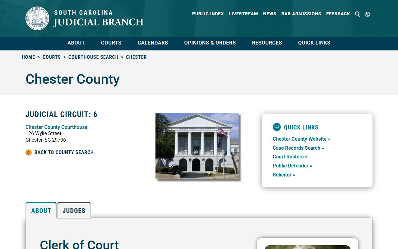 Chester County courthouse information for court docket records in Chester SC