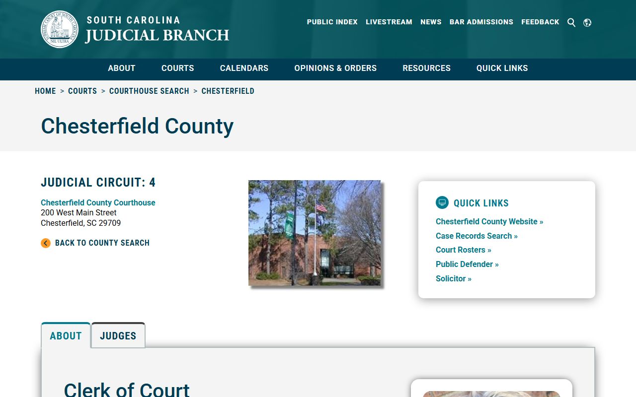 Chesterfield County courthouse information for court docket records in Chesterfield SC