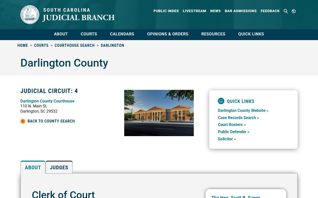 Darlington County courthouse information and court docket details from SC Courts website