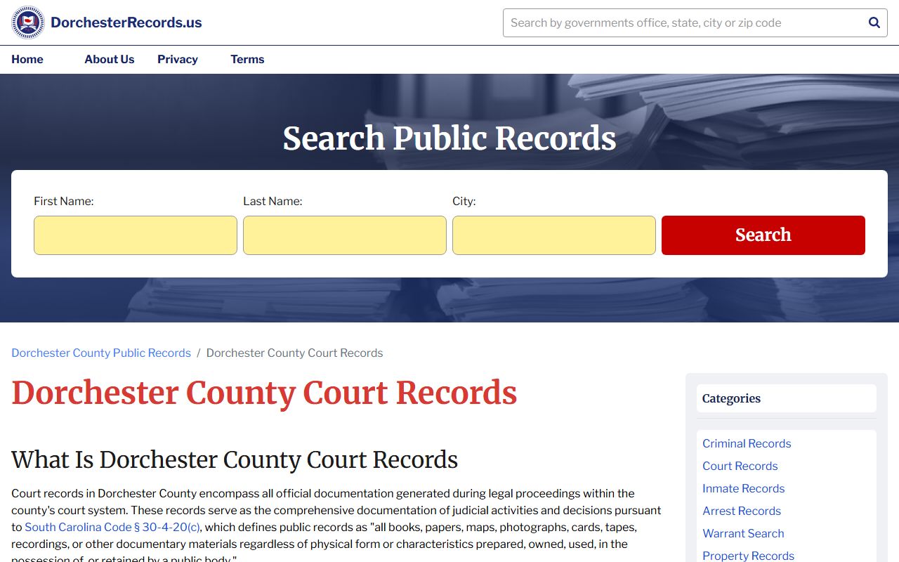 Dorchester County court records information including docket sheets and case filings