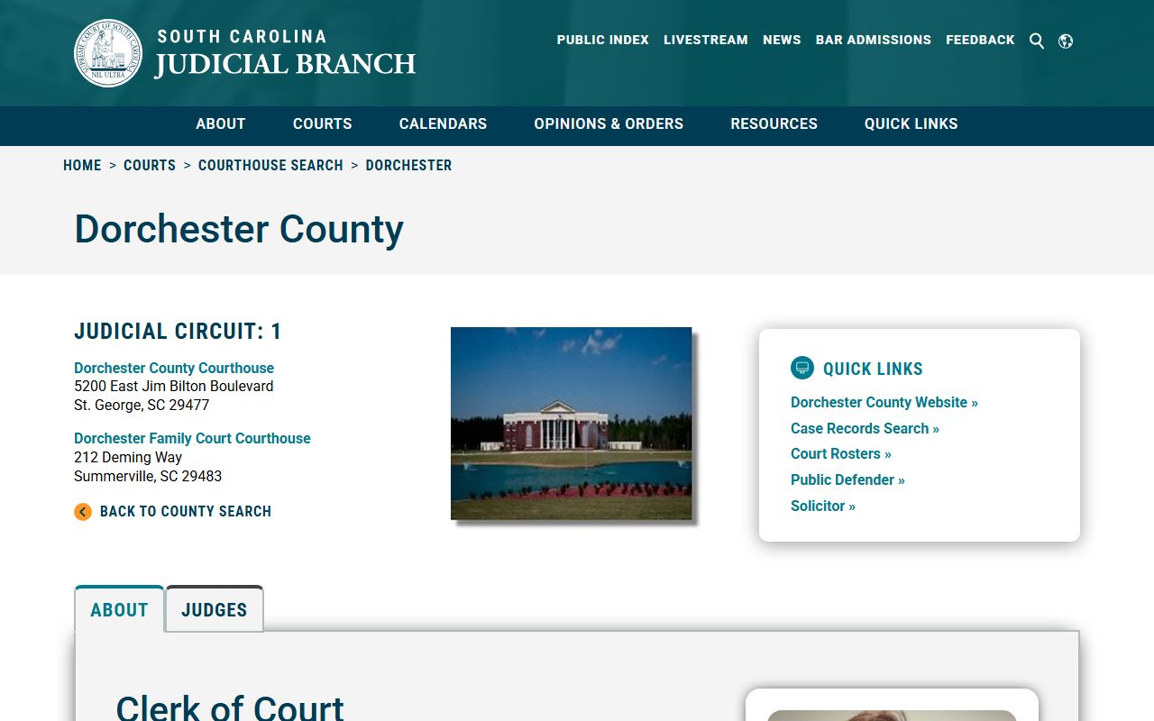 Dorchester County courthouse information and court docket details from SC Courts website