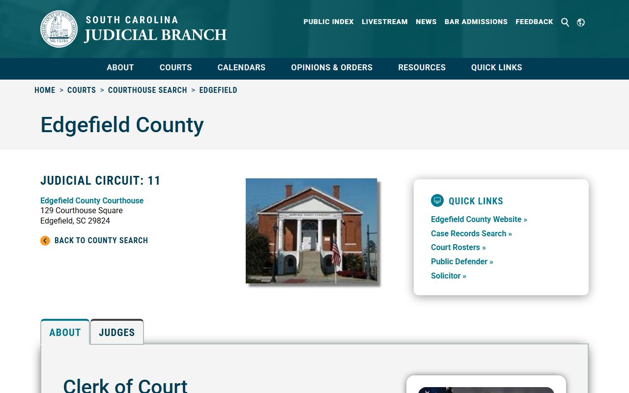 Edgefield County courthouse information and court docket details on SC Courts website