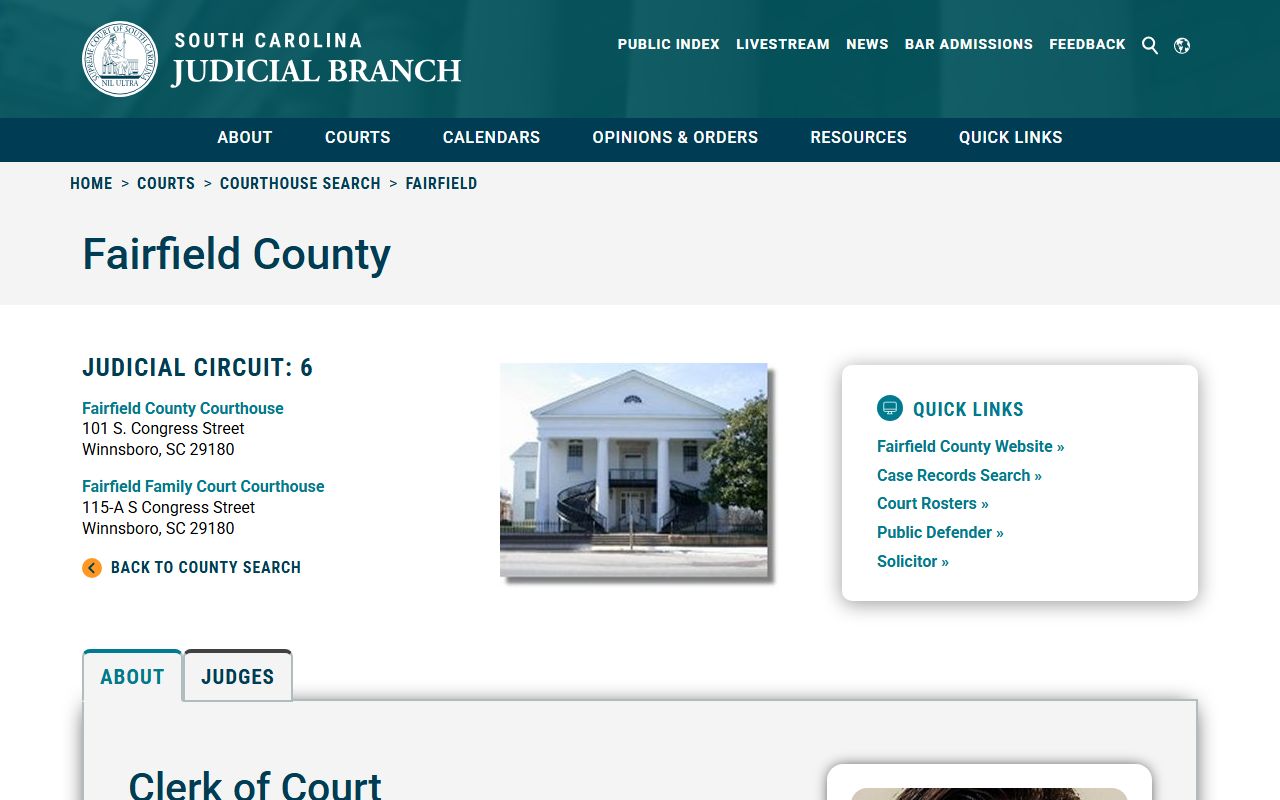 Fairfield County courthouse information and court docket details on the SC Judicial Branch website