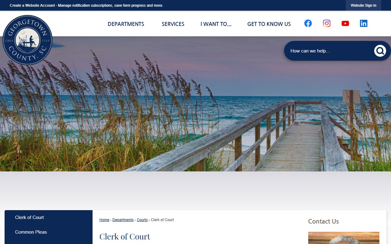 Georgetown County Clerk of Court official page for court docket and case record services