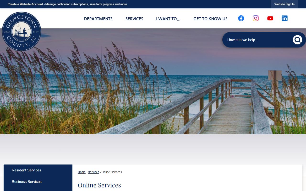 Georgetown County online services portal for court docket search and case records lookup