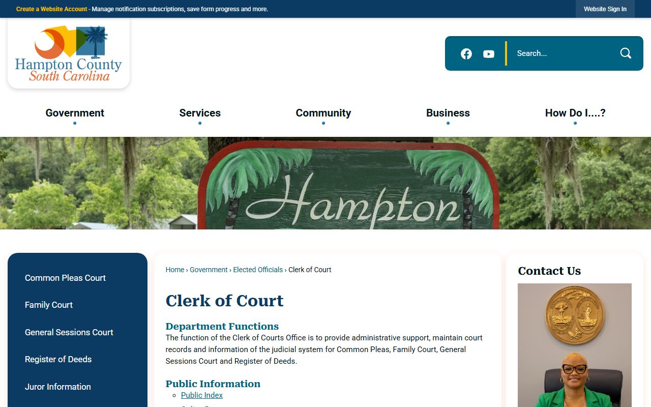 Hampton County Clerk of Court office for court docket access