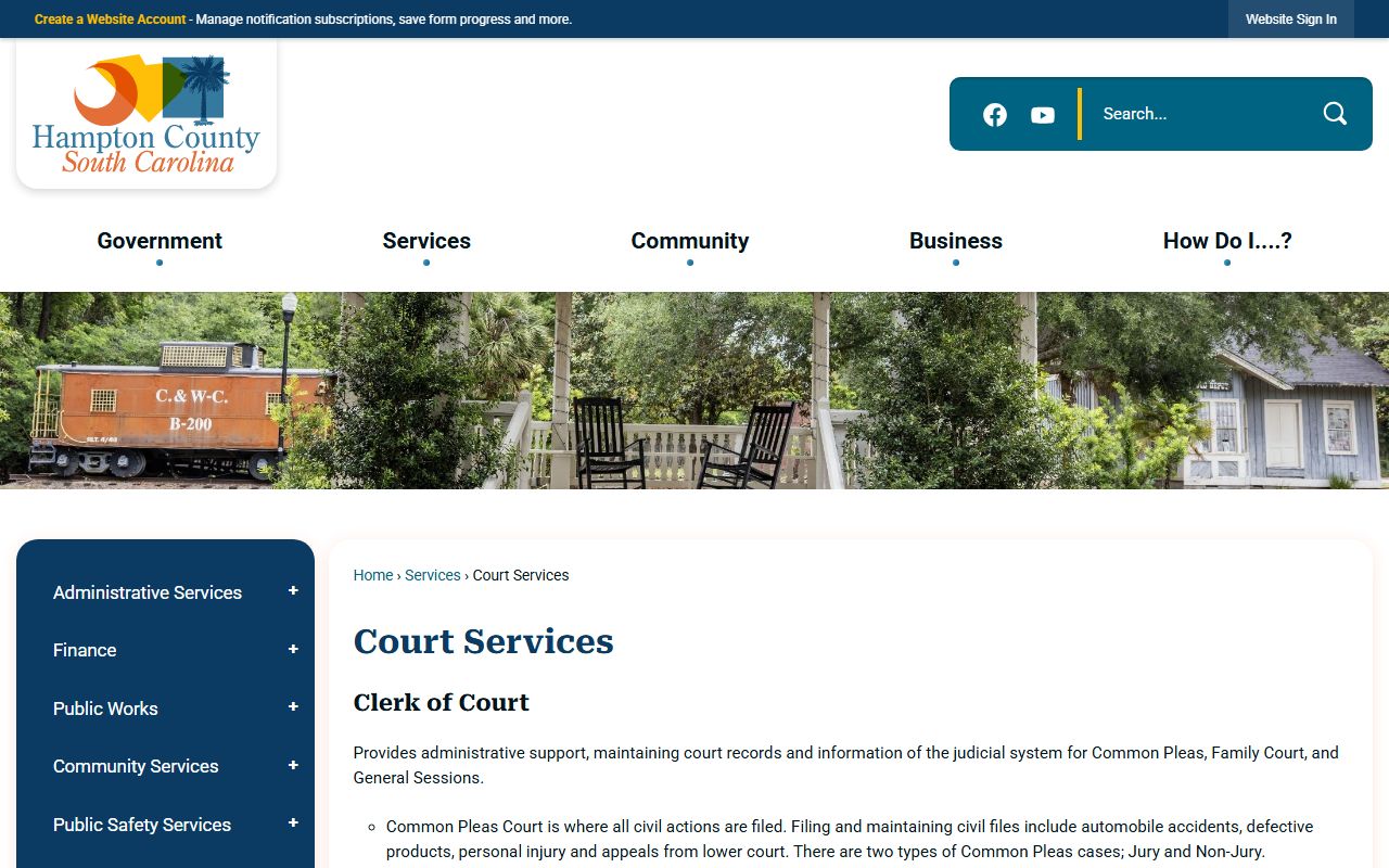 Hampton County court services overview for docket and case records