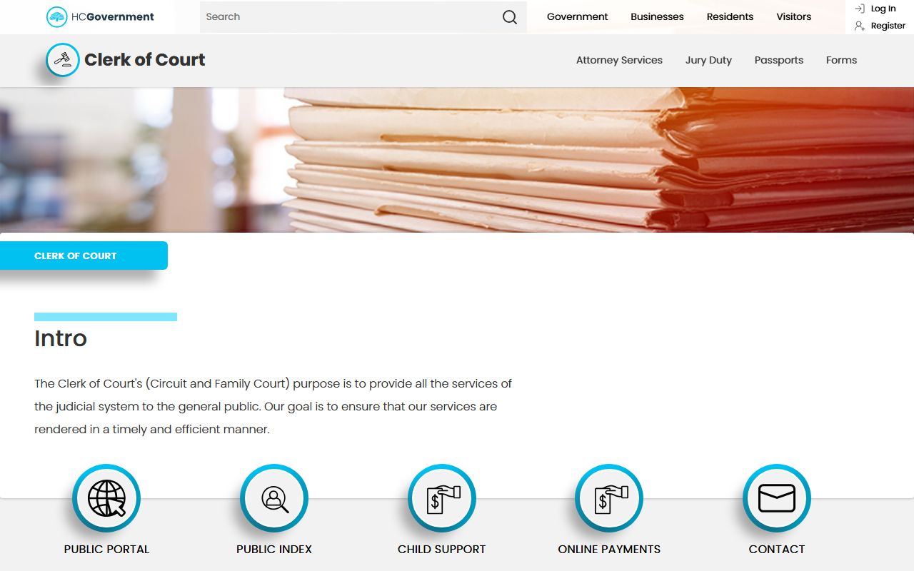 Horry County Clerk of Court for accessing court docket records