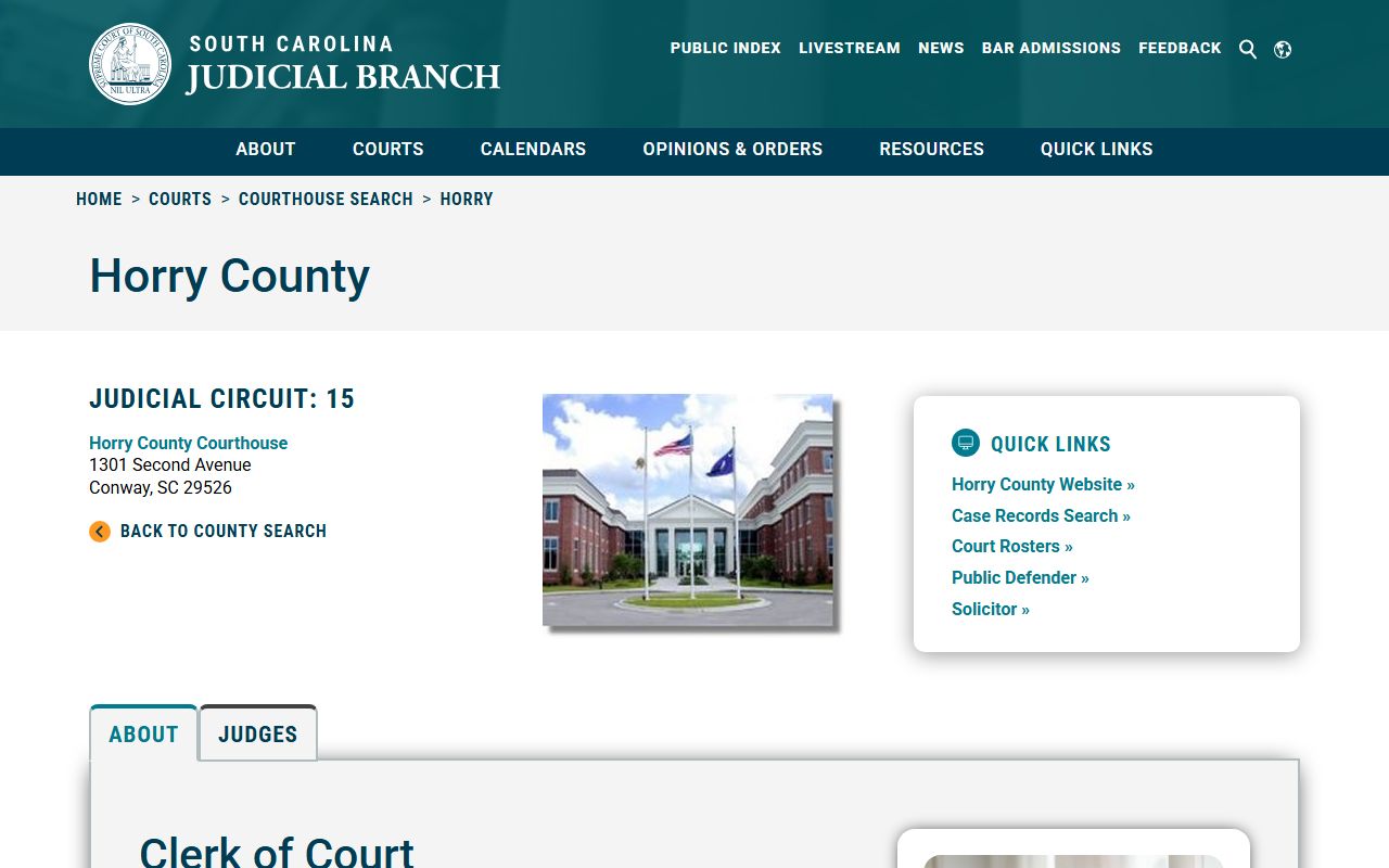 Horry County courthouse information for court docket records