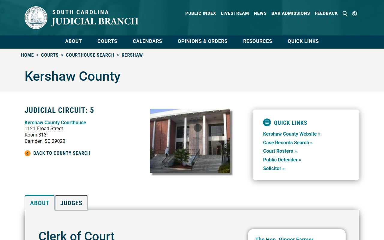 Kershaw County courthouse information for court docket and case records