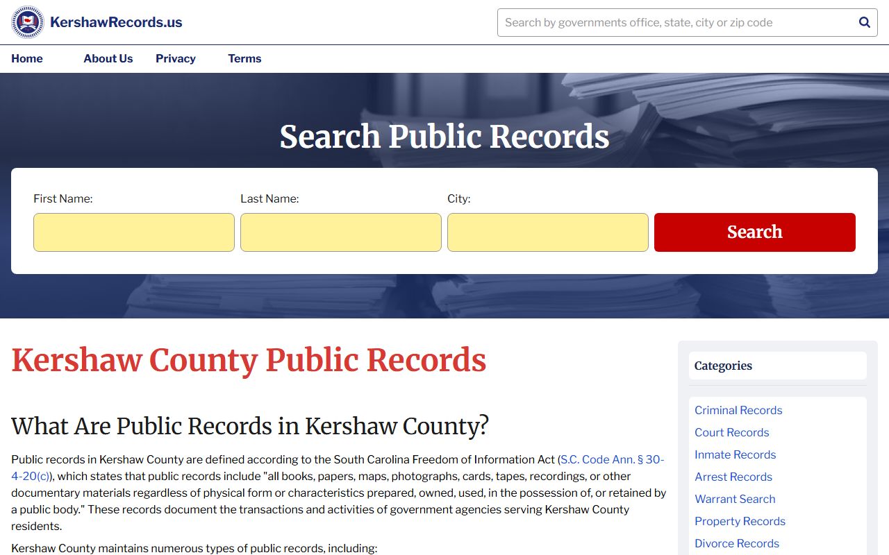 Kershaw County public records and court docket information