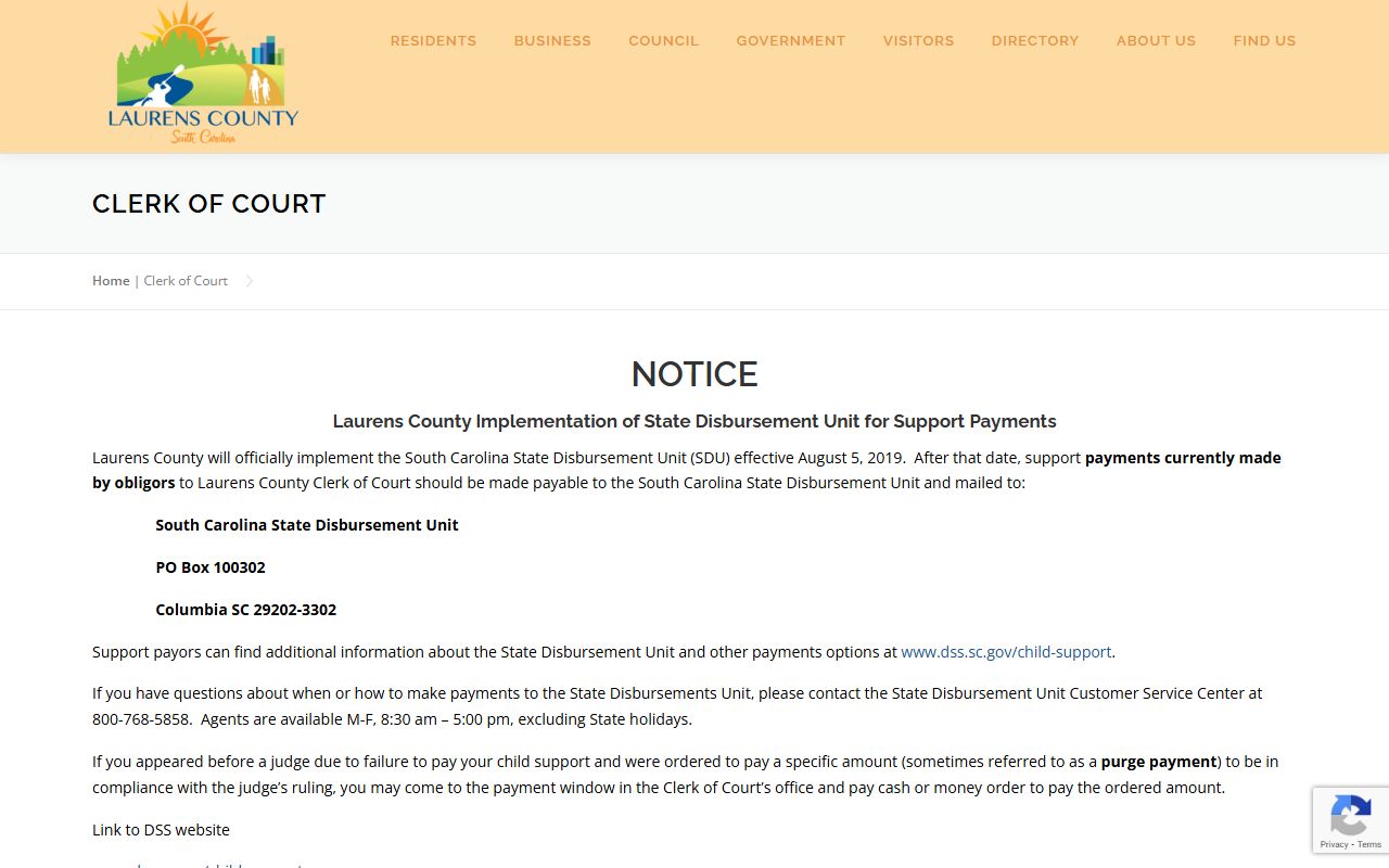 Laurens County Clerk of Court website for court docket records