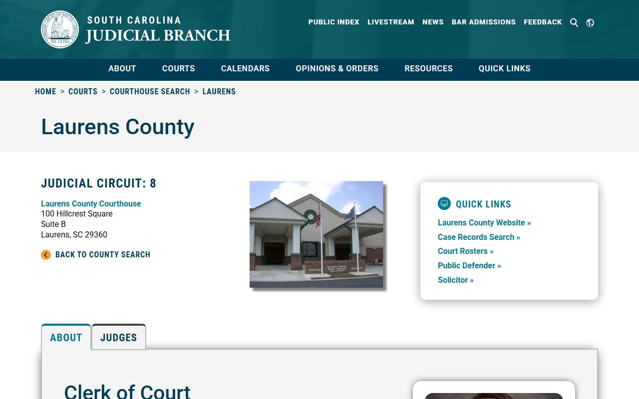 Laurens County courthouse information for court docket records