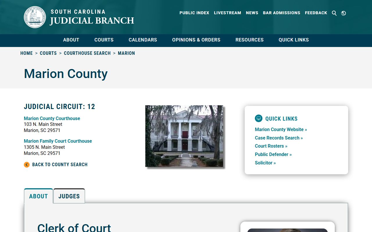 Marion County courthouse information for court docket records
