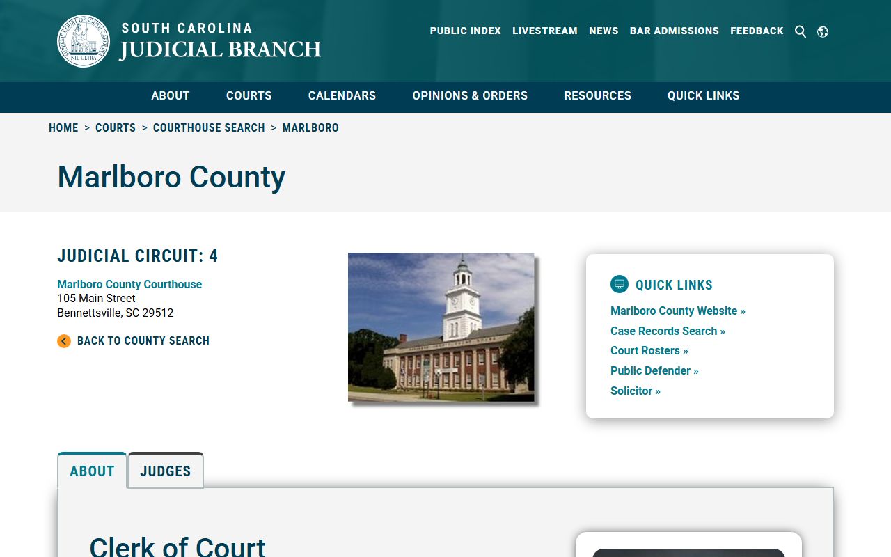 Marlboro County courthouse information for court docket records