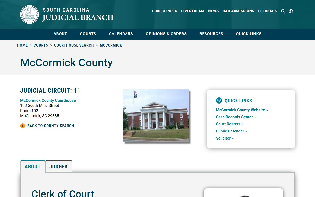 McCormick County courthouse information for court docket records