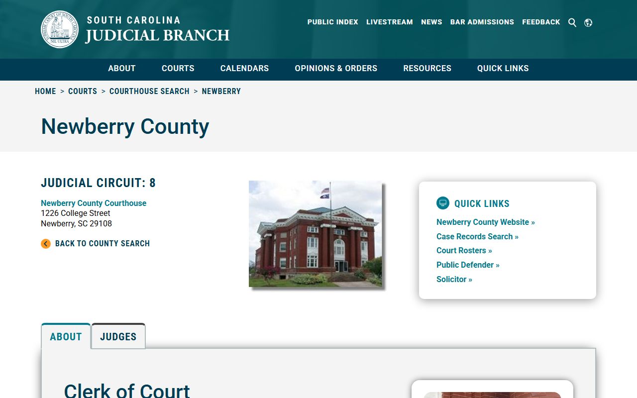 Newberry County courthouse information for court docket records