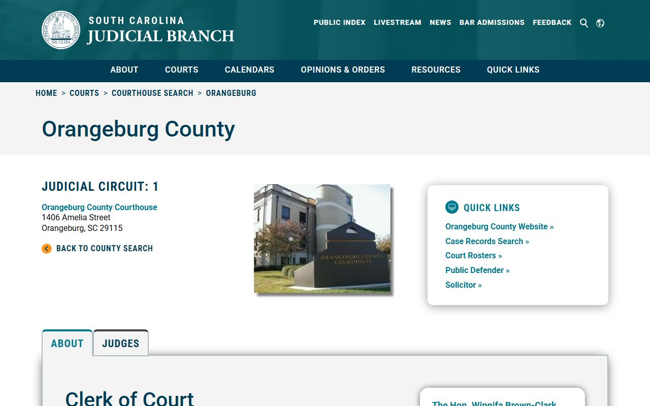 Orangeburg County courthouse information for court docket records