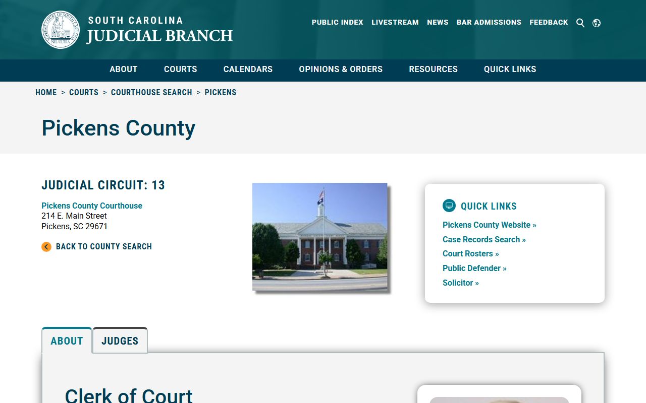 Pickens County courthouse information for court docket records