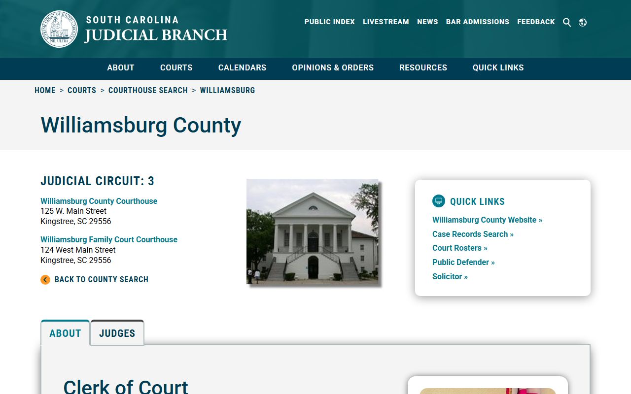 Williamsburg County courthouse information for court docket records