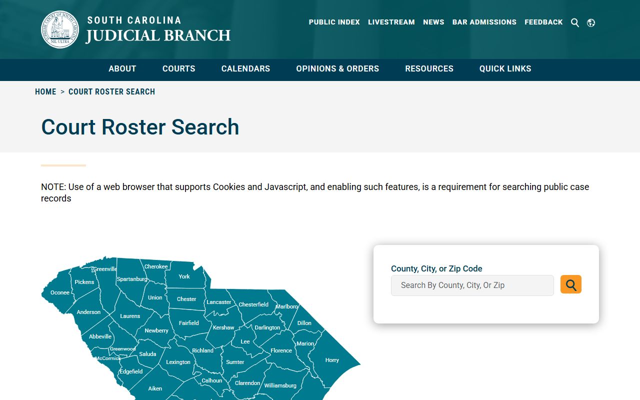 South Carolina court rosters search for scheduled docket hearings
