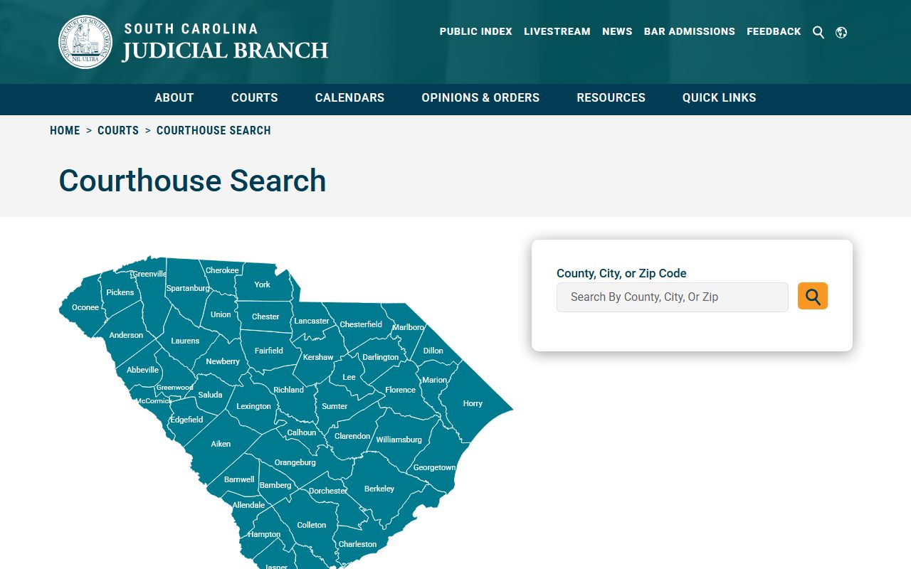 South Carolina courthouse search directory for court docket records