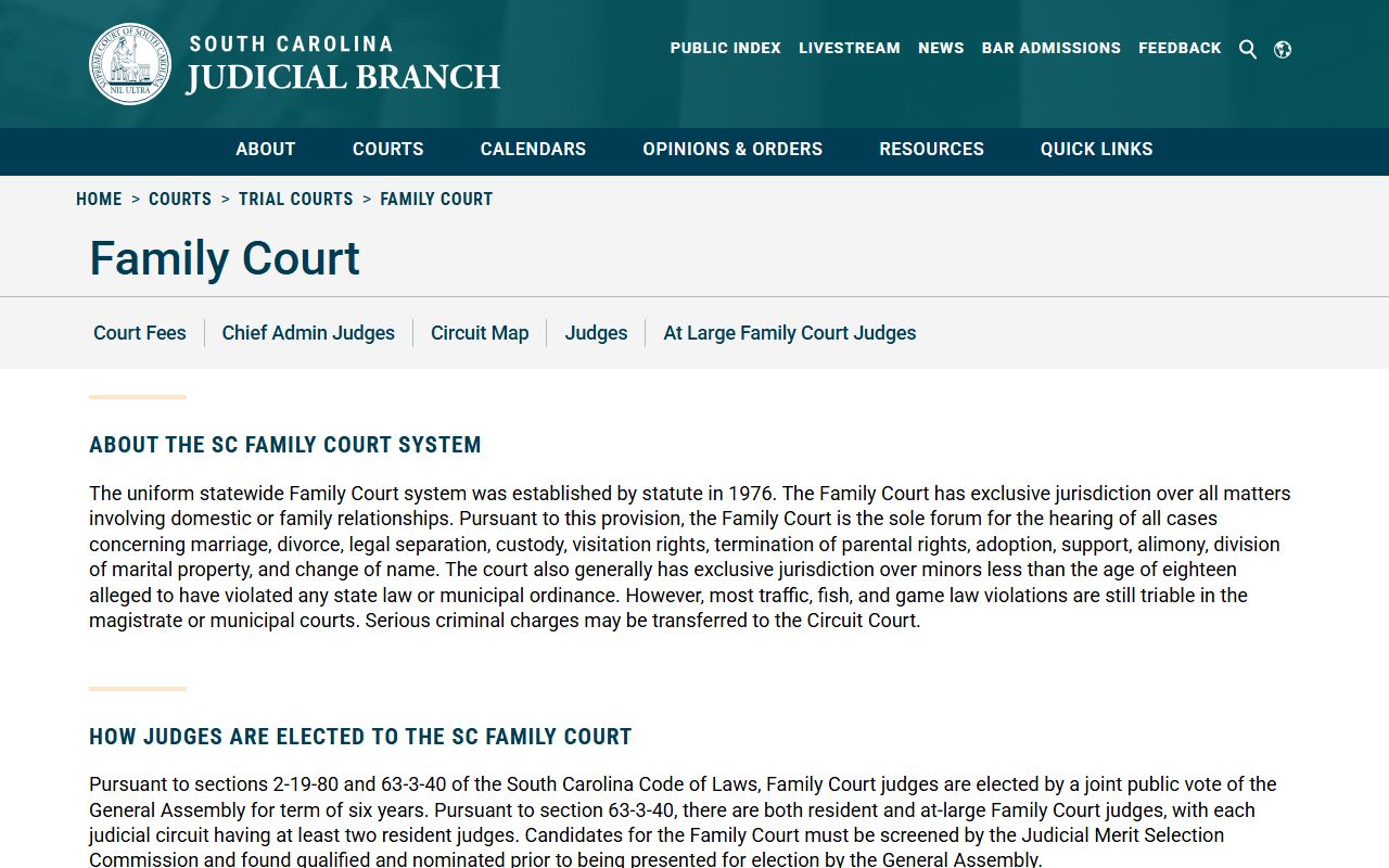 South Carolina Family Court docket records