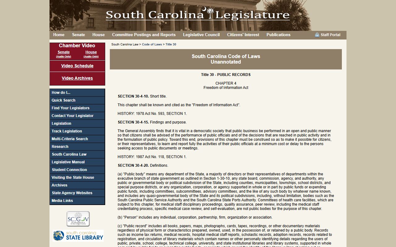 South Carolina Freedom of Information Act court docket public records access