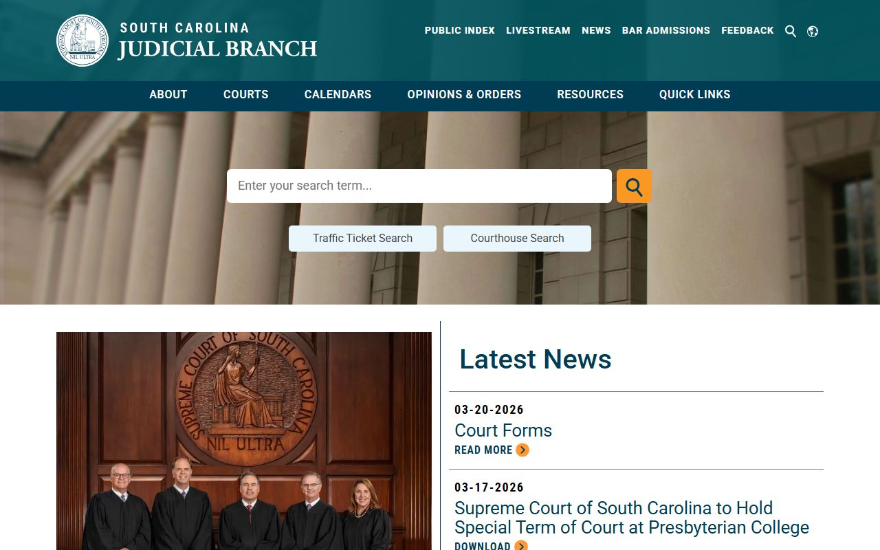 South Carolina Judicial Branch homepage court docket records