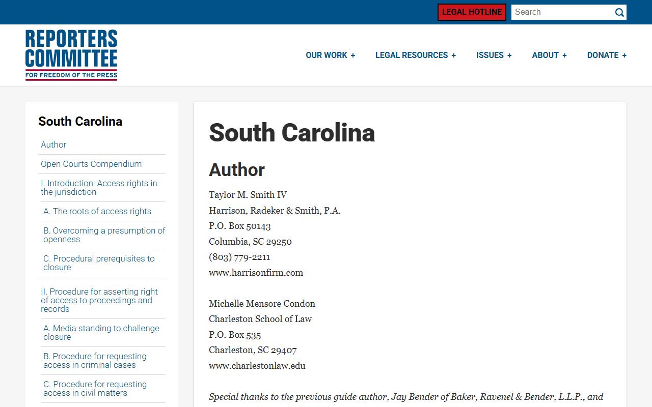 South Carolina Open Courts Compendium guide to court docket records access